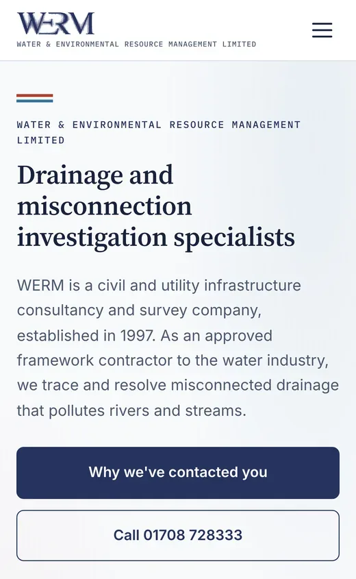 The same home page on a phone, with the navigation collapsed and the headline and photograph stacked.
